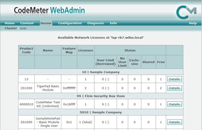 CodeMeter WebAdmin