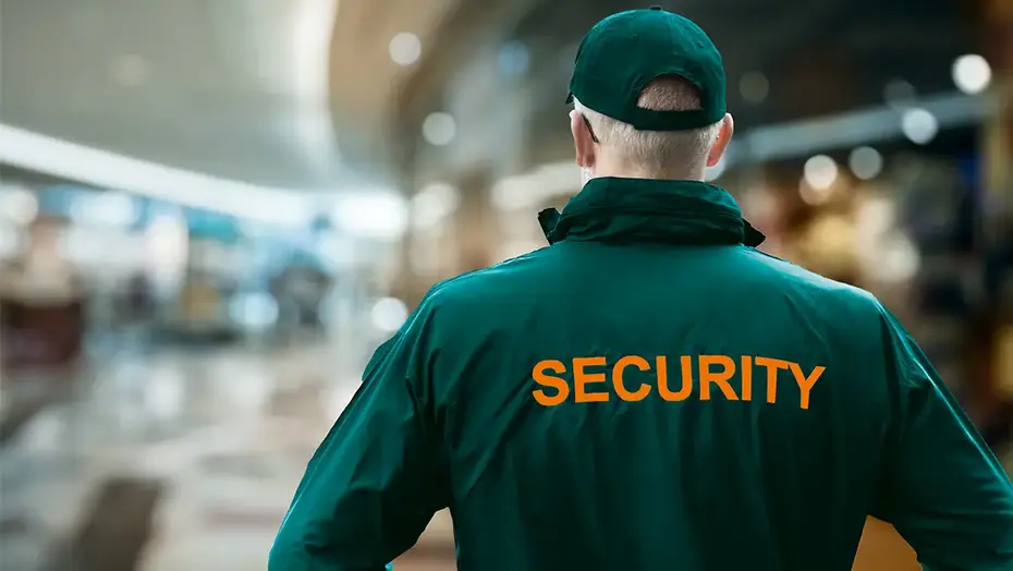 Security Man Looking At Moscow Kremlin And St Basil's Cathedral