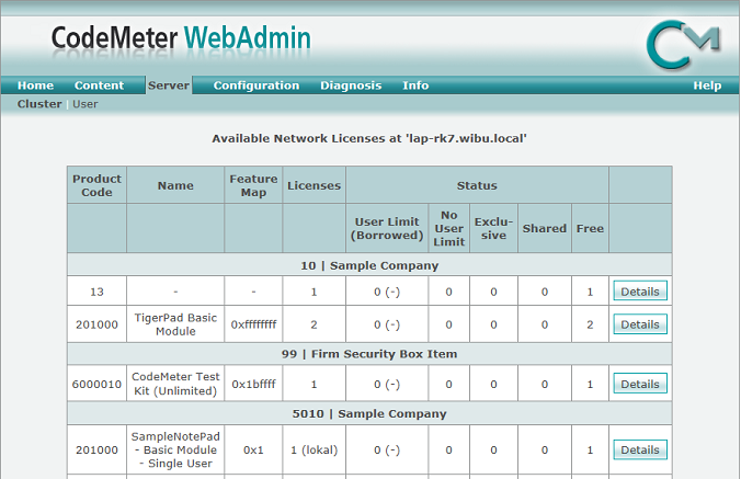 CodeMeter WebAdmin